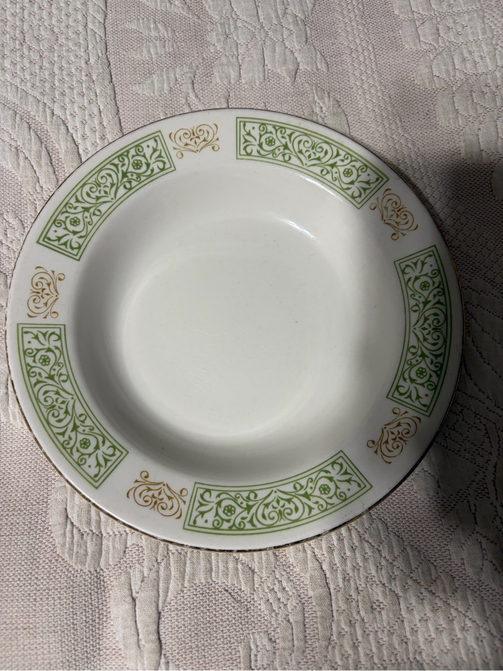 HLC165 by Homer Laughlin Ceramic Soup Bowl with Green and Gold Scroll beautiful